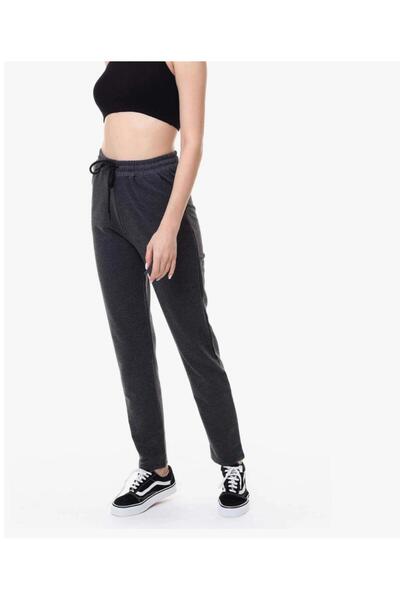 yg ydn giyim لون أنثراسايت مستقيم الساق عالي الخصر - بنطال رياضي مريح