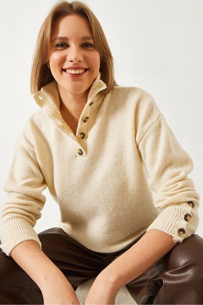 Bianco Lucci Women's Sleeve Placket Sweater 20247587