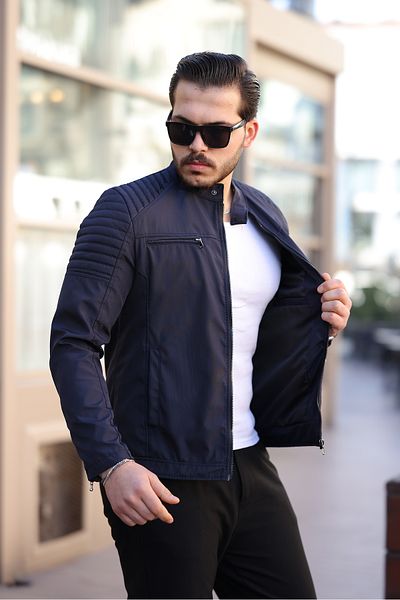 Mero Life Men's Navy Blue Waterproof and Windproof Slim Fit Lined Seasonal Coat