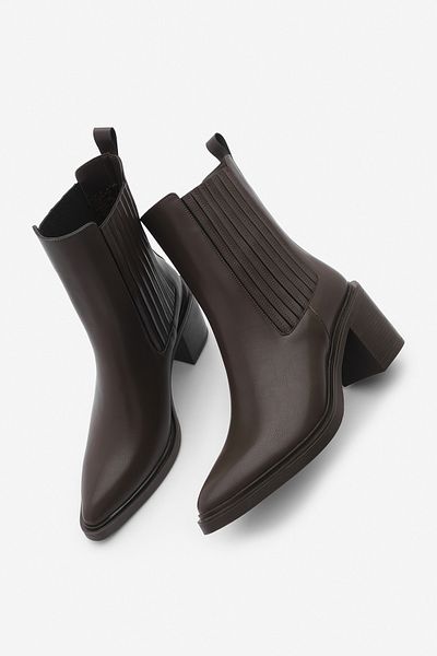 Marjin Solav Brown Women's Boots - Pointed Toe, Double Elastic and Thick Heel