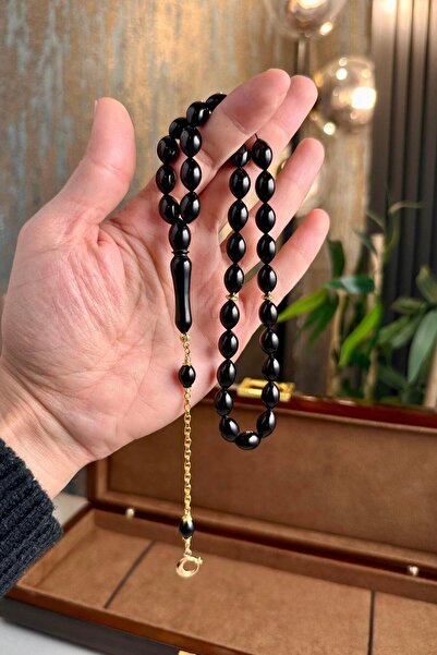 dergah tesbih Altın Ayyıldız Tasarım Erzurum Oltu Taşı Tesbih