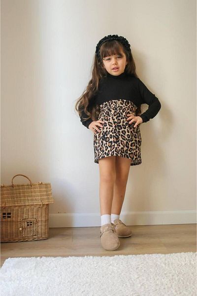 JELİBOOM Girl's Leopard Patterned Skirt Suit
