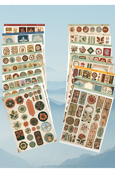 MirayDesign Set de 17 autocolante tematice vintage de 12*17 cm/pentru bullet journal, album de însemnări, agenda, caiet