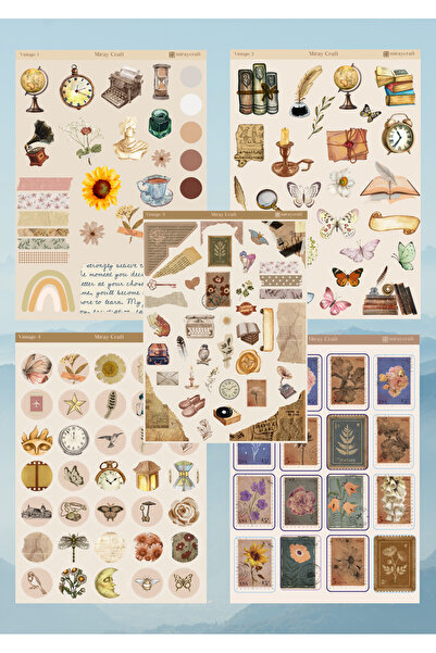 MirayDesign Set de 5 autocolante tematice vintage de 12*17 cm/pentru jurnal, ...