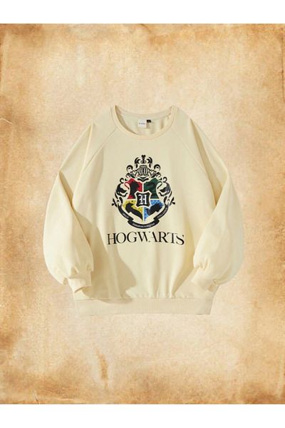 AEMİ Μπεζ φούτερ με στάμπα Harry Potter με λαιμόκοψη