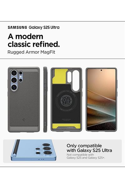 Spigen Rugged Armor MagFit for Galaxy S25 ULTRA case [MagSafe compatible] - Marble Gray