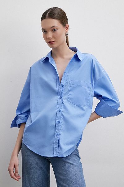 Never more Blue Oversize Cotton Shirt
