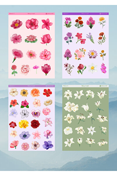 Genel Markalar 14'lü Çiçek Temalı 12*17 Cm Sticker Seti/bullet Journal, Scrapbook, Ajanda, Planlayıcı, Defter Için