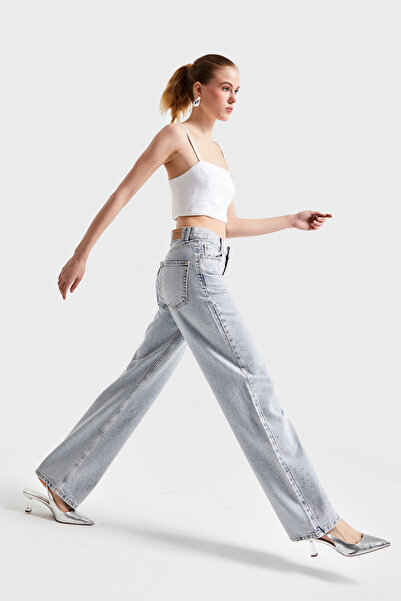 its basic Blugi de damă Culoare 3S5-3 Blugi din denim cu talie înaltă, cu strasuri strălucitoare