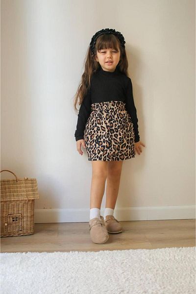 JELİBOOM Girl's Leopard Patterned Skirt Suit