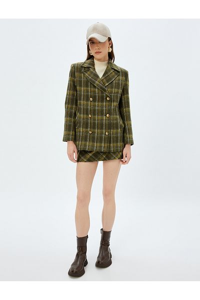 Koton 5Wak70137Ew 8C5 Khaki Plaid Women's Woven Skirt