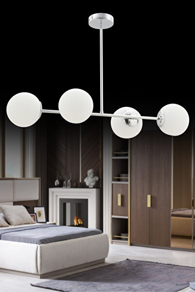 İstanbul Avize İstanbul Avize Vina 4'lü Gümüş Beyaz Glop Camlı Avize