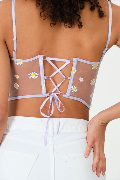 MODA Lenjerie G&H - Bustieră / Corset cu model margarete din tul fantomă albastră