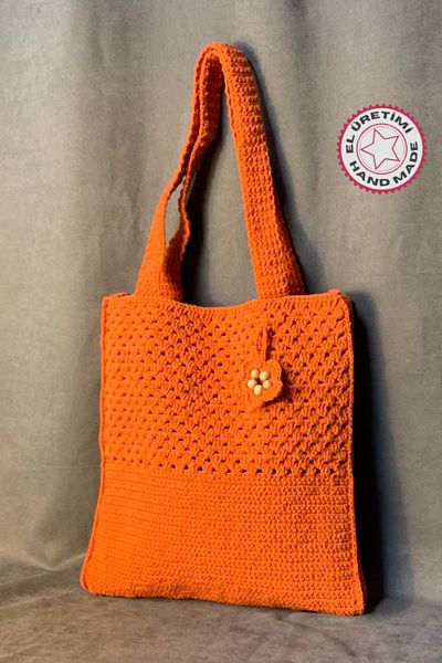 Uretti - Geantă de umăr cu motiv de flori tricotate manual Emine 9106 - Portocaliu