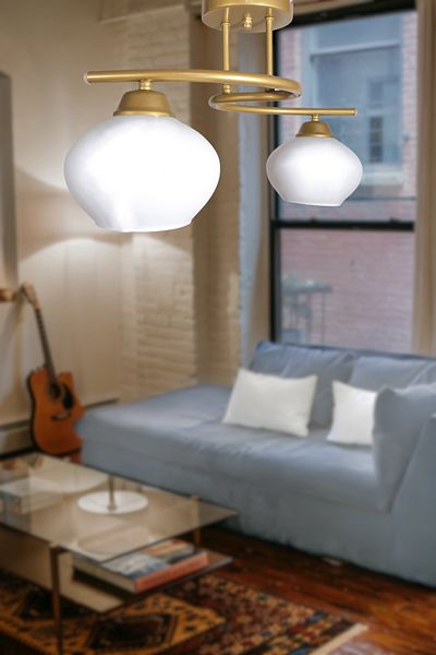 Fer Avize Fuji Modern Decorative Antique Color Glass 2-Piece Chandelier Living Room - Kitchen - Bedroom
