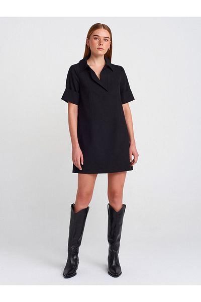 Dilvin 90912 Φόρεμα Polo Neck-μαύρο