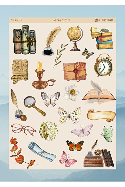 MirayDesign 140+ parça 5 sayfa (12x17 cm) Vintage Sticker Başlangıç Seti/Bullet Journal, Scrapbook, Ajanda, Planlayıcı, Defter Için
