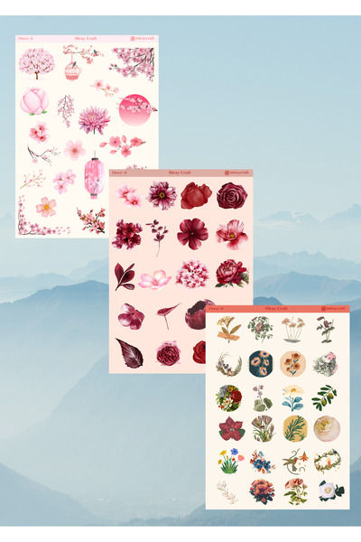 Genel Markalar 14'lü Çiçek Temalı 12*17 Cm Sticker Seti/bullet Journal, Scrapbook, Ajanda, Planlayıcı, Defter Için