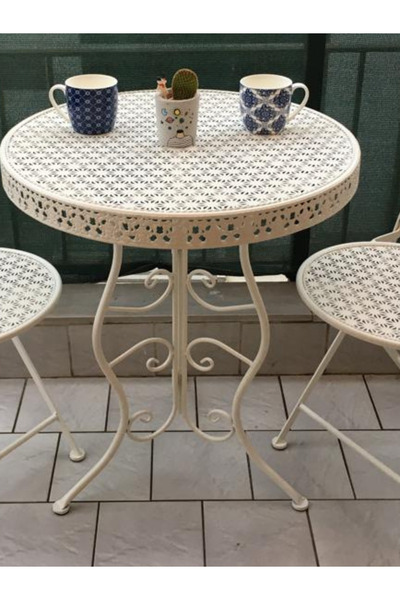 AR PLASTİK Ferforje Metal Masa, 60q Masa, Balkon Masası, Bahçe Masası (ÜRÜN SADECE MASADIR.)