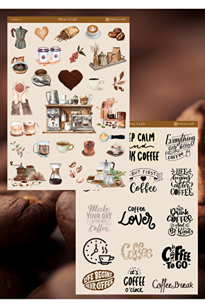 MirayDesign 4'lü Kahve Temalı 12*17 Cm Sticker Seti/bullet Journal, Scrapbook, Ajanda, Planlayıcı, Defter Için