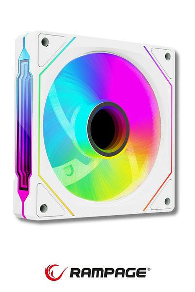 Rampage 7C-120B 120*120*25mm Double Ring Mirrored Argb 12cm White Case Fan