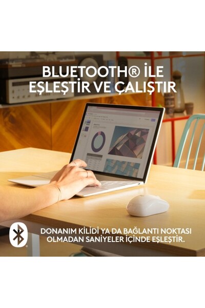 logitech M240 Sessiz Kompakt Kablosuz Bluetooth Mouse, Beyaz 910-007120