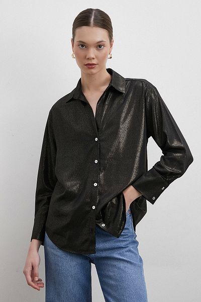Never more Black V-Neck Sheathed Shirt