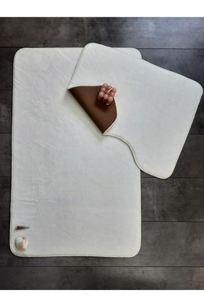 Dokumacıoğlu Σετ χαλάκι μπάνιου Ultrasoft Flat 2 τεμαχίων, χαλί, αντιολισθητική βάση που πλένεται στο πλυντήριο Σετ καθίσματος τουαλέτας