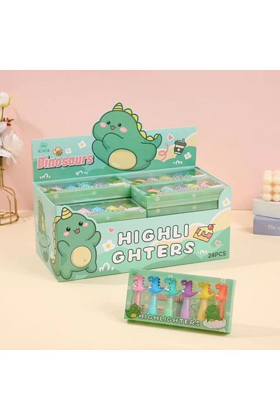 joyland Set of 6 Highlighter Pens with Dinosaur Pattern