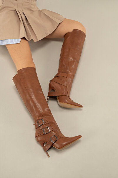 AYAKKABI PRENSİ Debi Taba Mat 10 Cm Kadın Çizme, Topuklu Çizme