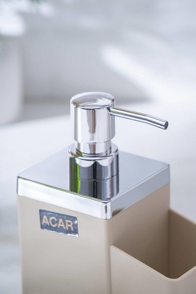 ACAR Astoria Acrylic Liquid Soap Dispenser with Sponge Chamber - Cream/Silver