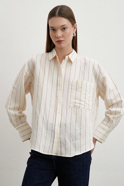 Never more Brown Modal Shirt - Contrast Stripes