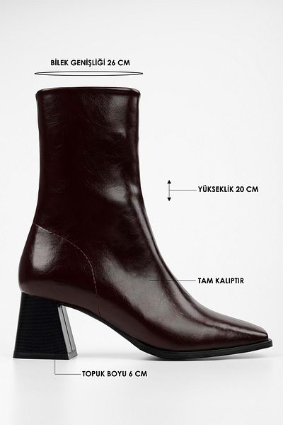 Shoeberry Damen-Stiefel „Talve“ in Burgunderrot mit glänzender, stumpfer Zehenpartie und Absatz