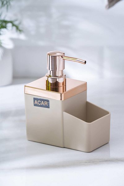 ACAR Astoria Acrylic Liquid Soap Dispenser with Sponge Chamber - Cream/Bronze