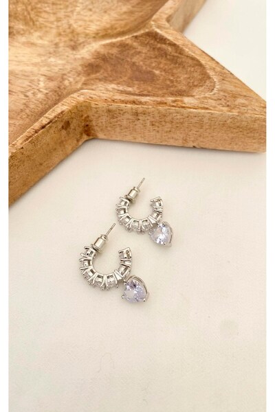 Sacha Accessories شكل قلب حجر الراين أقراط نصف هوب فضية