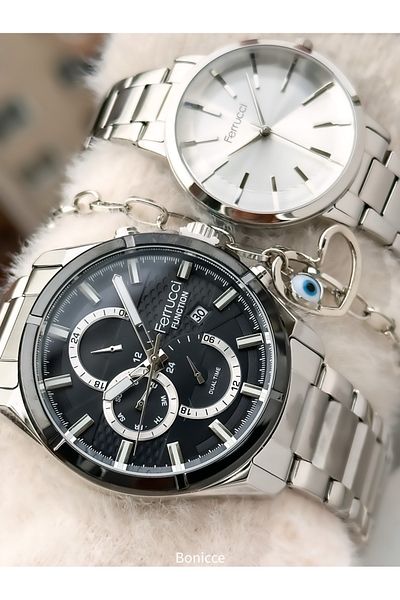 Ferrucci Silver Color Functional Watch & Heart Bracelet Rosary - Dear Design
