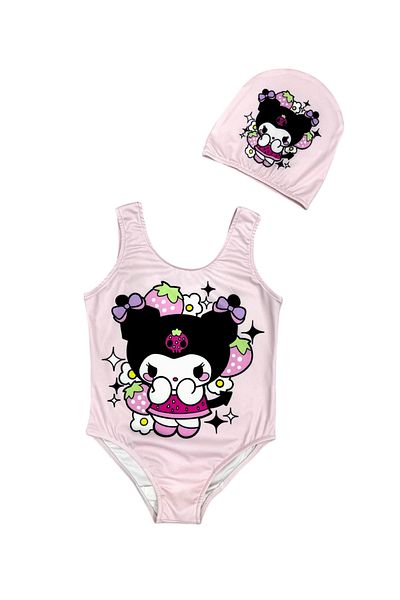 Lolliboomkids New Season Girls' Swimsuit - Character Pattern, Powder Pink Color