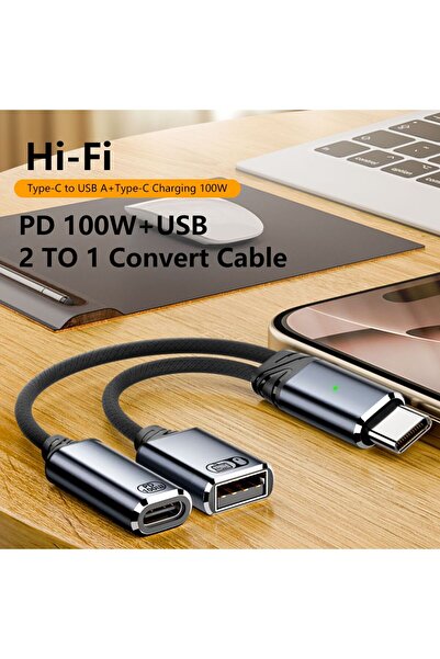 LivX 100W 2 in 1 Type C to USB 2.0 & Type C Hızlı Şarj Çevirici Dönüştürücü OTGCA