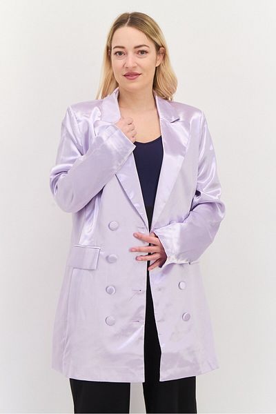 Liquorish Women Tailored Fit Long Sleeves Satin Blazer, Lavender