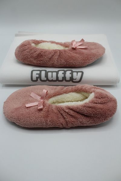 fluffy Booties Women's Slippers - Foldable Bag, Portable Home Ballerinas, Non-Slip No Sound Sole