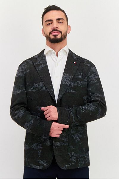 Tommy Hilfiger Men Tailored Fit Jacquard  Formal Suit Jacket, Black