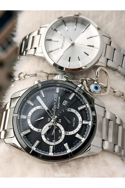 Ferrucci Silver Color Functional Watch & Heart Bracelet Rosary - Dear Design