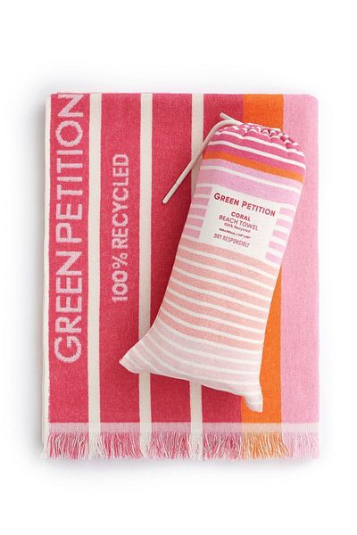 Green Petition Ocean Coral Candy, 100X180 Cm, with Carrying Bag, Eco-Friendly, Paintless, Zero Waste Beach Towel