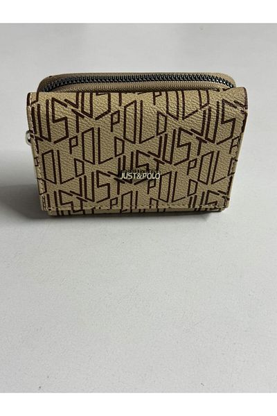 Just Polo Women's 6 Cards 1 ID Compartment Embossed Printed Vegan Wallet with Snap and Zipper Closure