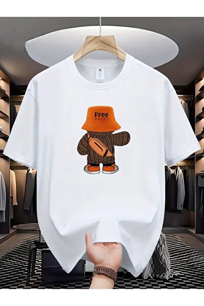Jooy Tricou supradimensionat alb cu imprimeu Happy Teddy Bear