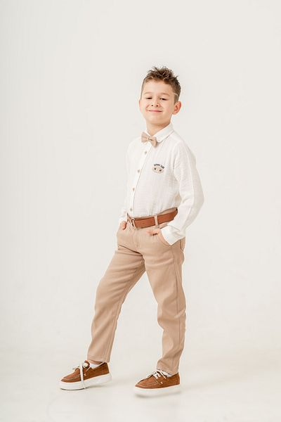 Esterella Boy's Suit with Muslin Shirt / Bow Tie - Belt / Shirt Pants / Boy's Suit
