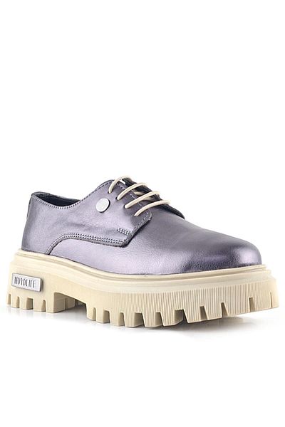 Rakerplus Pantofi oxford casual cu șireturi din piele naturală platină
