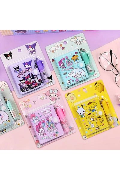 BALCI HEDİYELİK Set de 1 caiete KUROMI de 2 - Mini blocnotes Sanrio drăguț, buzunar pentru jurnal