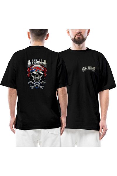 Z zepplin Asking Alexandria Skull Μπροστινό Πίσω Μπλουζάκι με στάμπα μαύρο Oversize