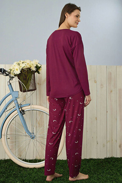 Pijamoni Kadın Pijama Takımı Alt Desenli Uzun Kollu
